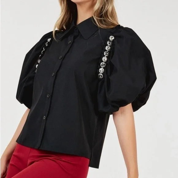 Black Top with Embellished Sleeves - Picture 4 of 4